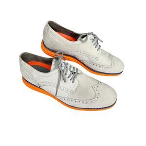 Cole Haan Original Grand Gray Wingtip Oxford Shoes Orange Bottoms Lace Up 10M